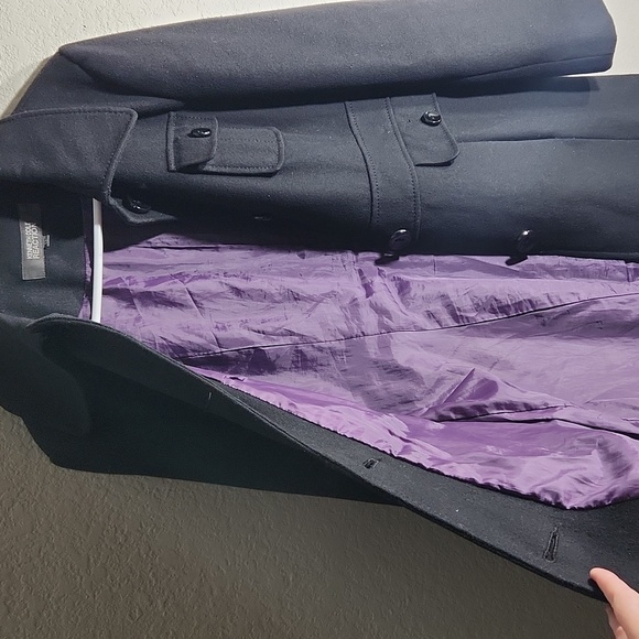 Kenneth Cole Reaction Womens Coat Size 12 Back Trench Wool Blend Black Jacket - Picture 6 of 15